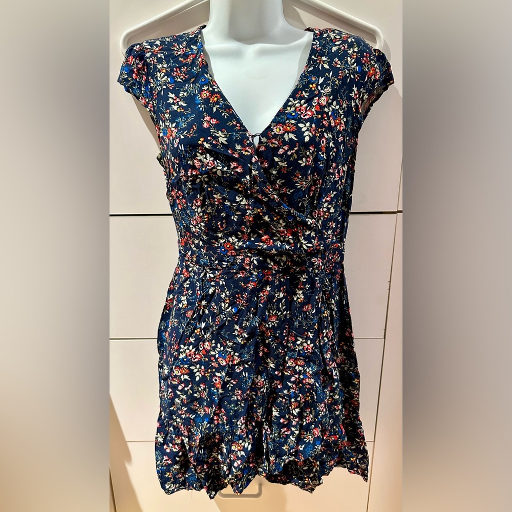 J. Crew Navy and Gray Floral Dress
